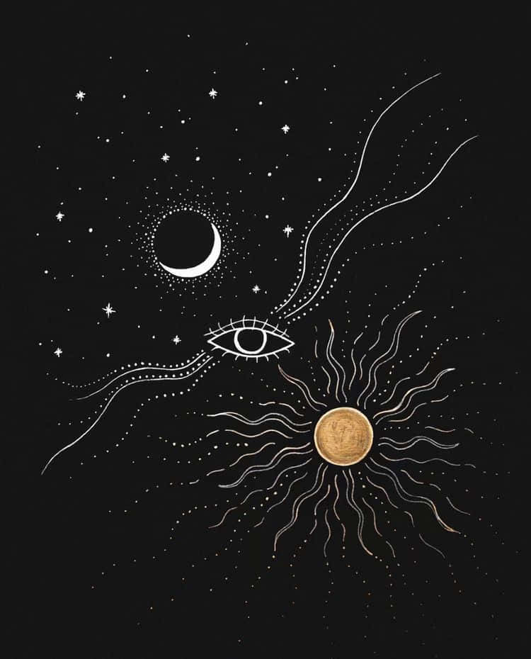 A Harmonious Blend Of Sun And Moon In A Celestial Display Of Aesthetic Beauty Background