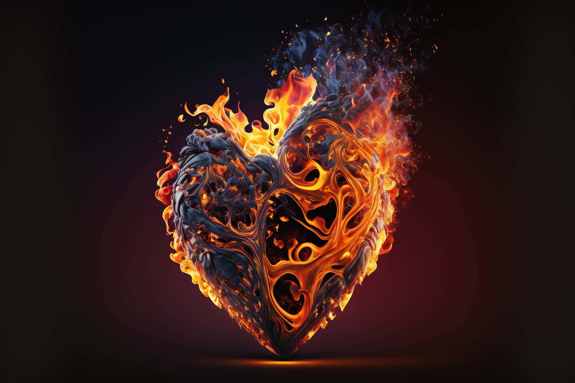 A Heart Made Of Fire On A Black Background Background