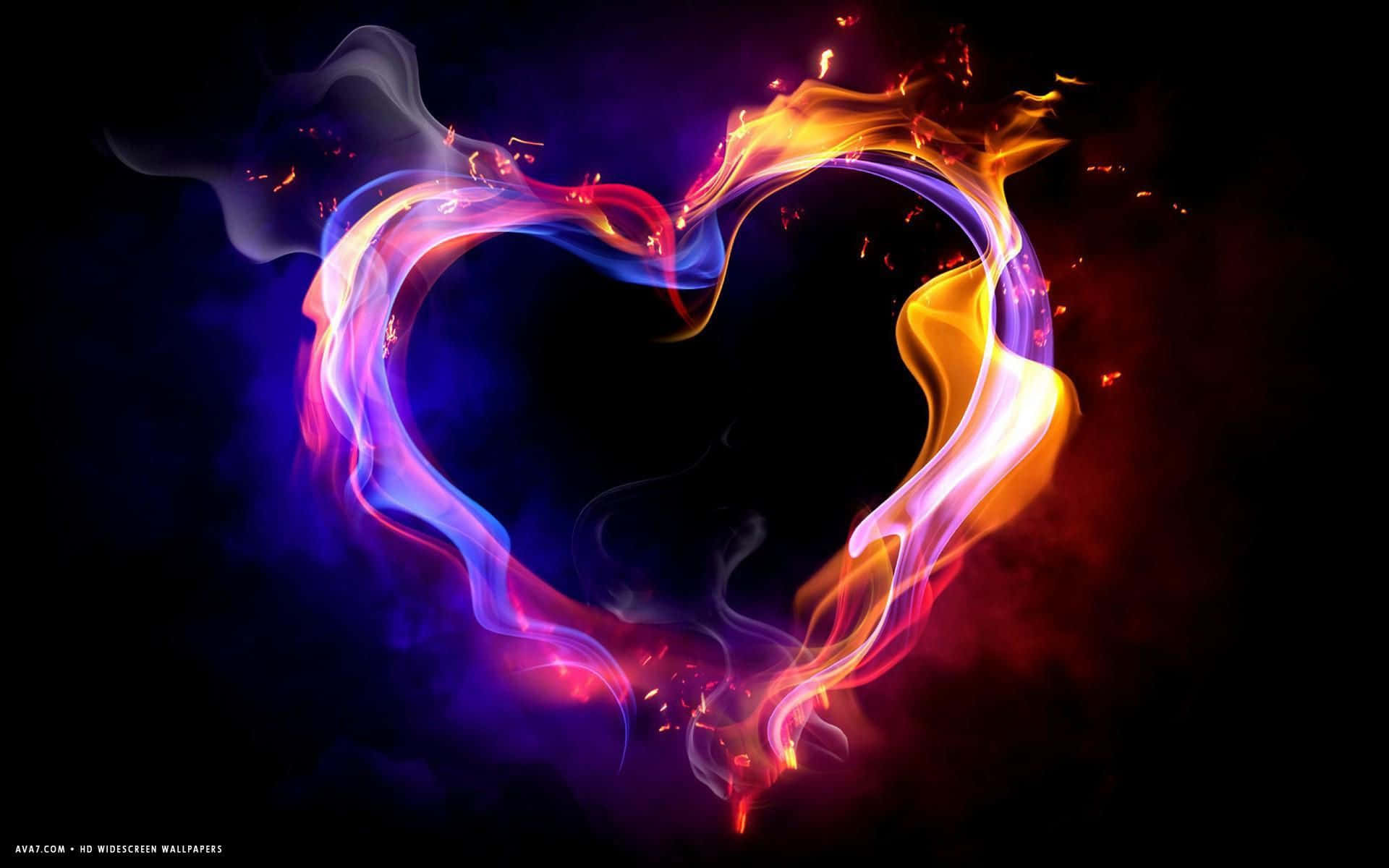 A Heart Shaped Fire On A Black Background