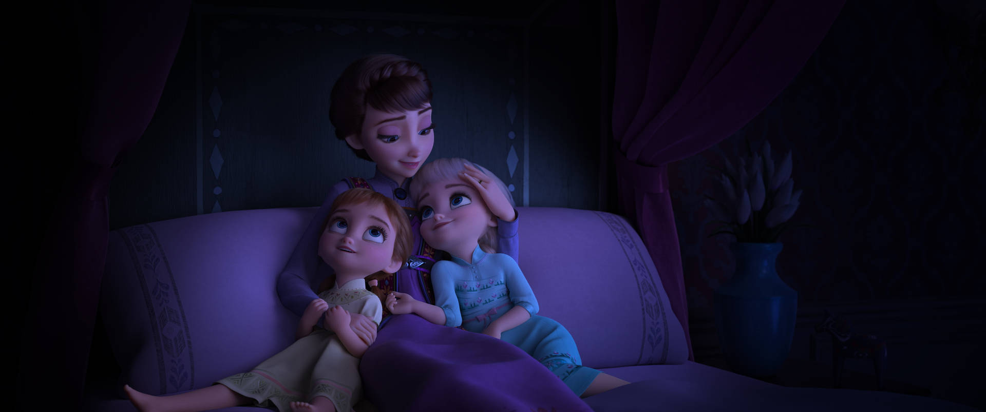 A Heartwarming Moment Between Elsa, Anna, And Their Mother Iduna Background