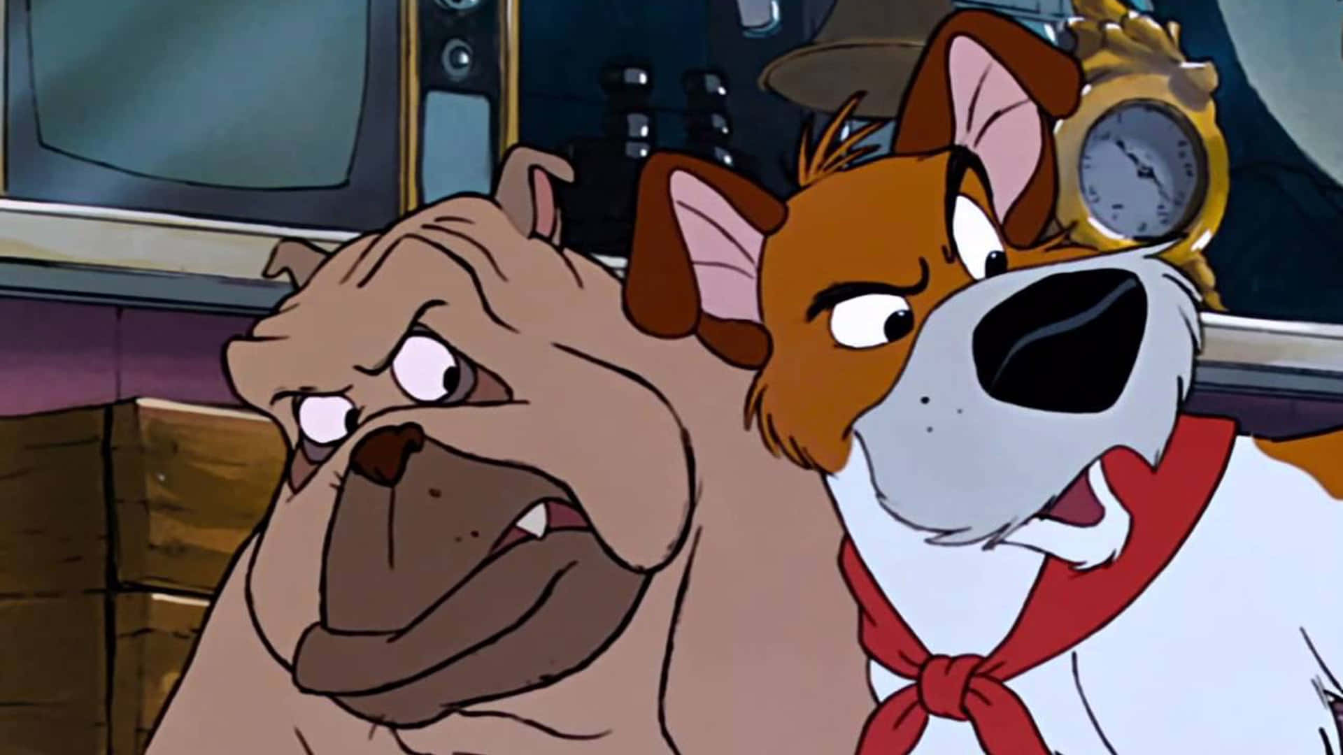 A Heartwarming Moment Between Friends In Oliver & Company Background