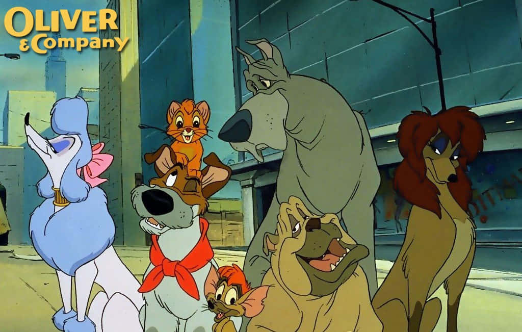 A Heartwarming Moment Between Pals From The Animated Film Oliver And Company Background