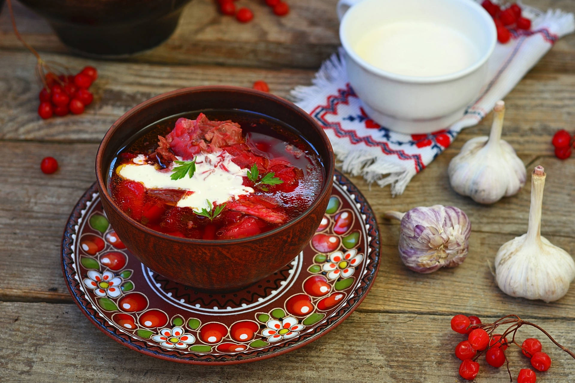 A Hearty Bowl Of Creamy Garlic Borscht