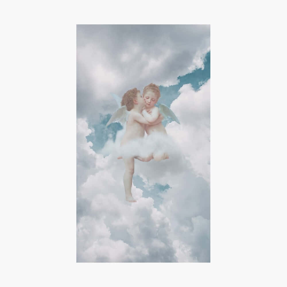 A Heavenly View Of Angelic Clouds In A Serene Landscape. Background