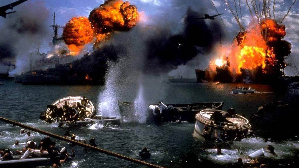 A Historic Moment: Sinking Warships In Pearl Harbor Background