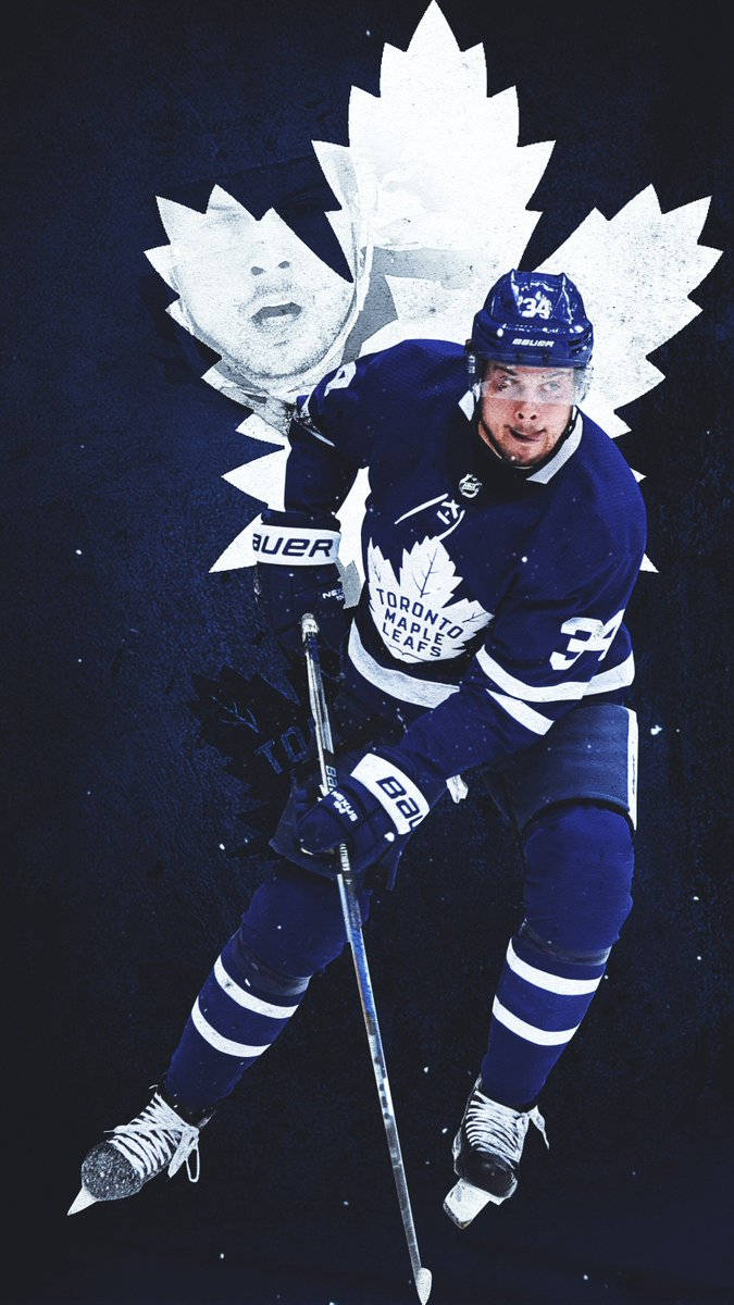 A Hockey Player Is Playing Hockey With A Maple Leaf Background