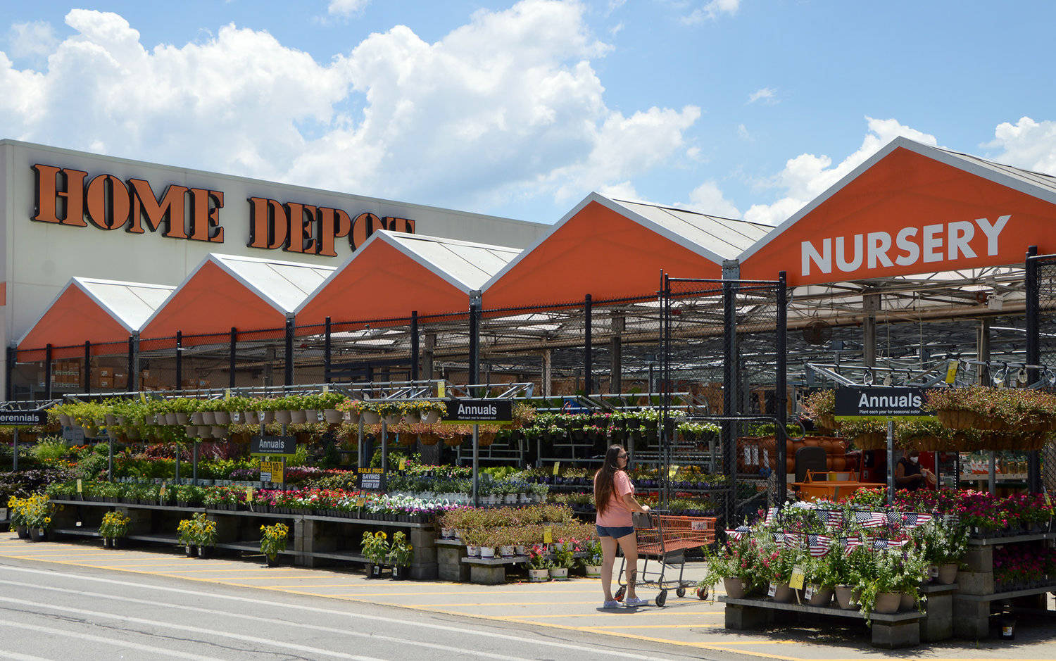 A Home Depot Garden Center Filled With Vibrant Greenery And Garden Essentials. Background