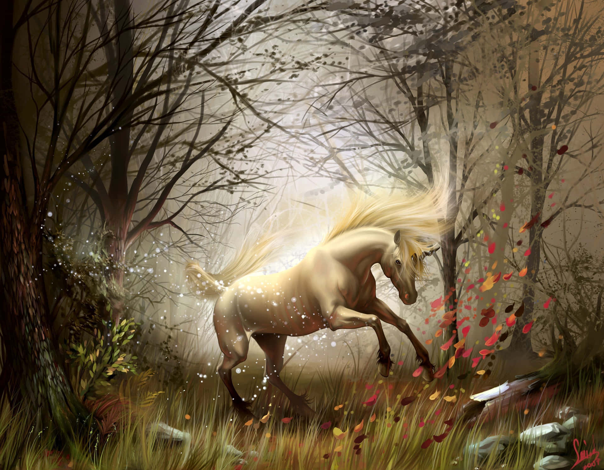 A Horse Is Running In The Woods