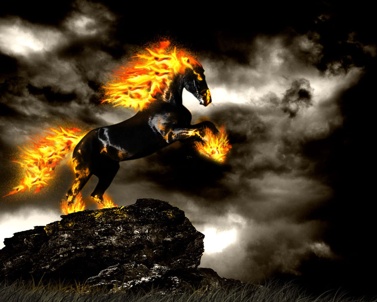 A Horse With Fire Background