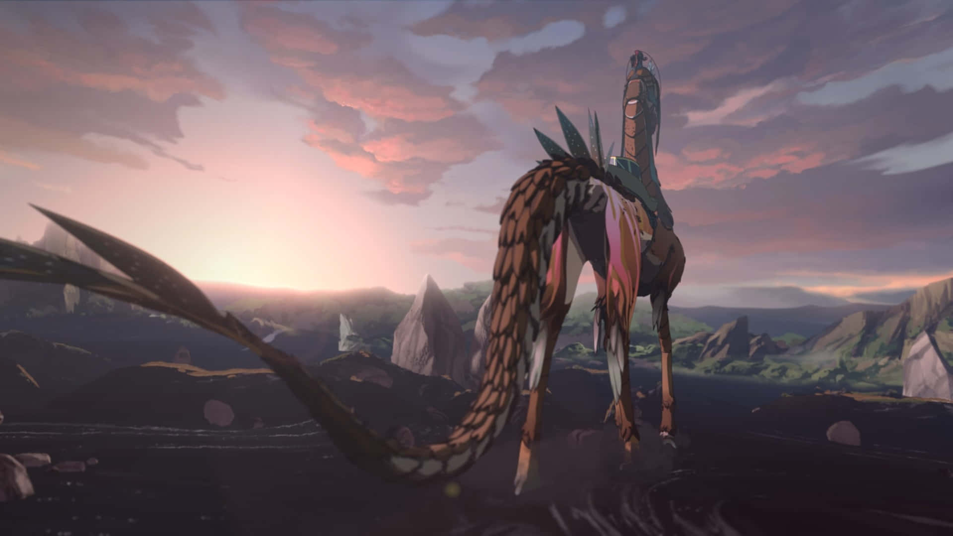 A Horse With Long Tails Standing In The Mountains Background