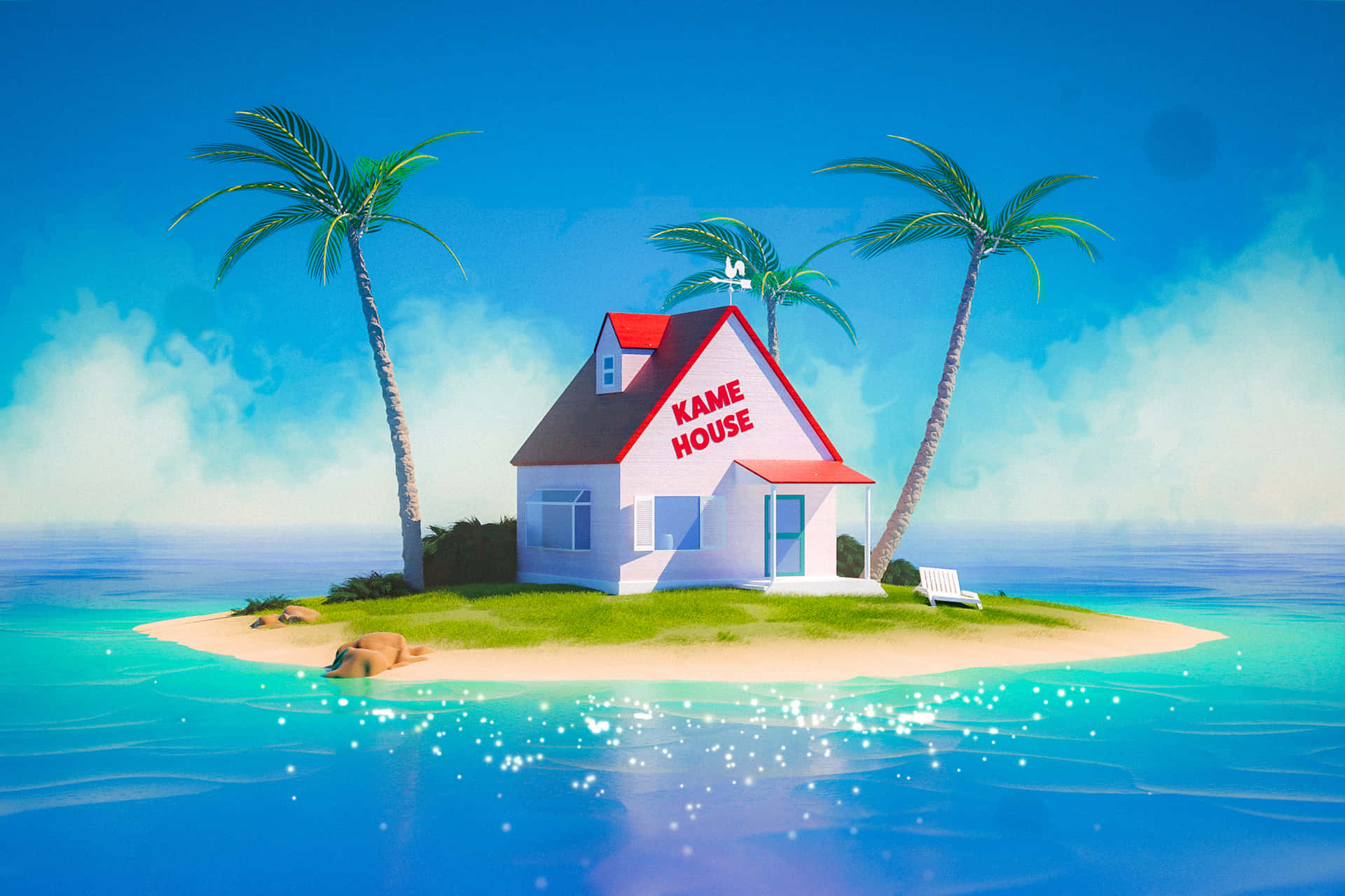 A House On An Island With Palm Trees