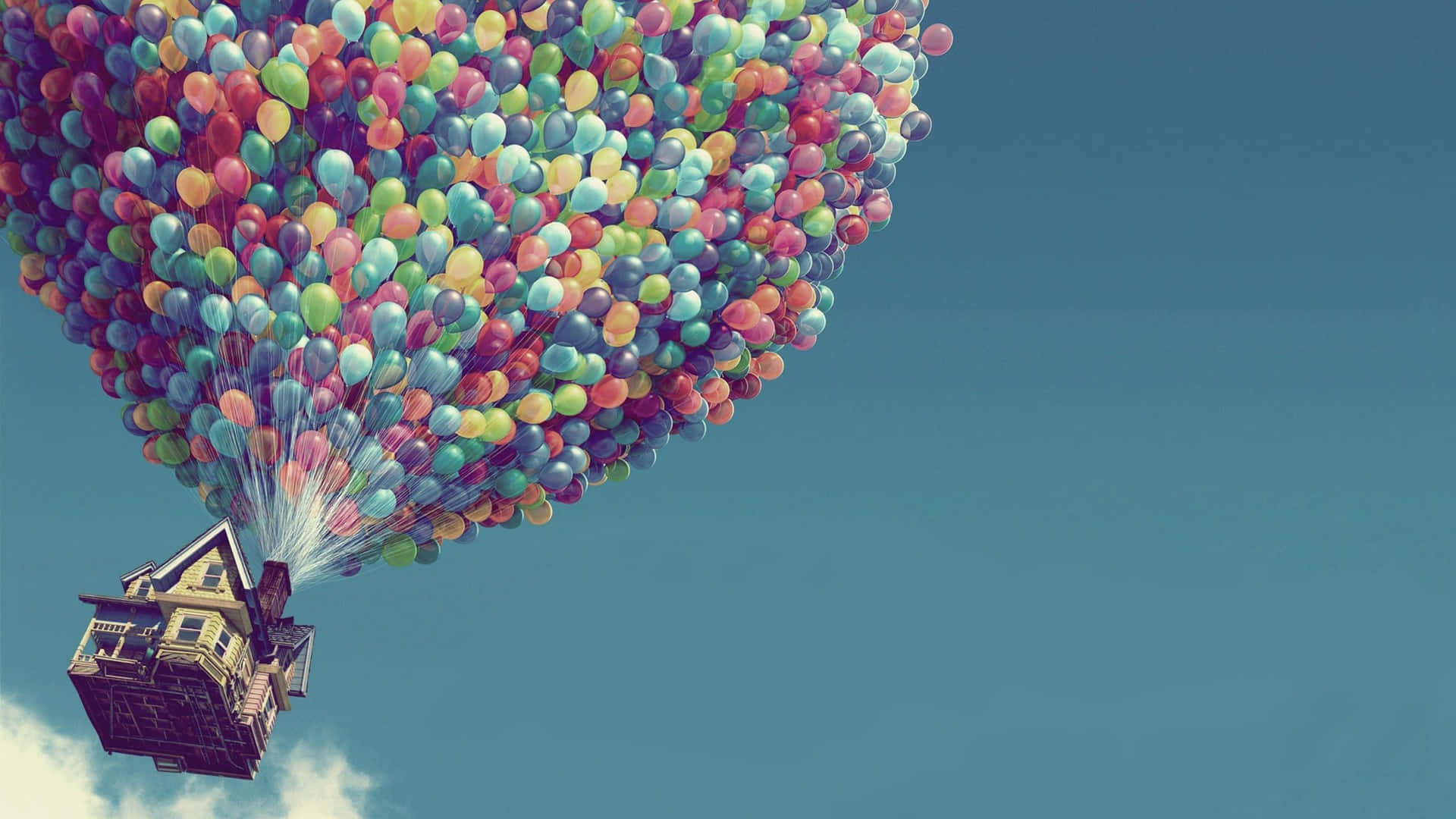 A House With Balloons Flying In The Sky Background