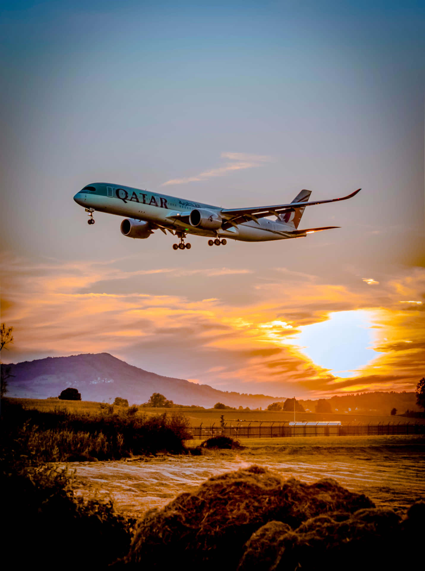 A Jet Plane Flying Over A Field Background