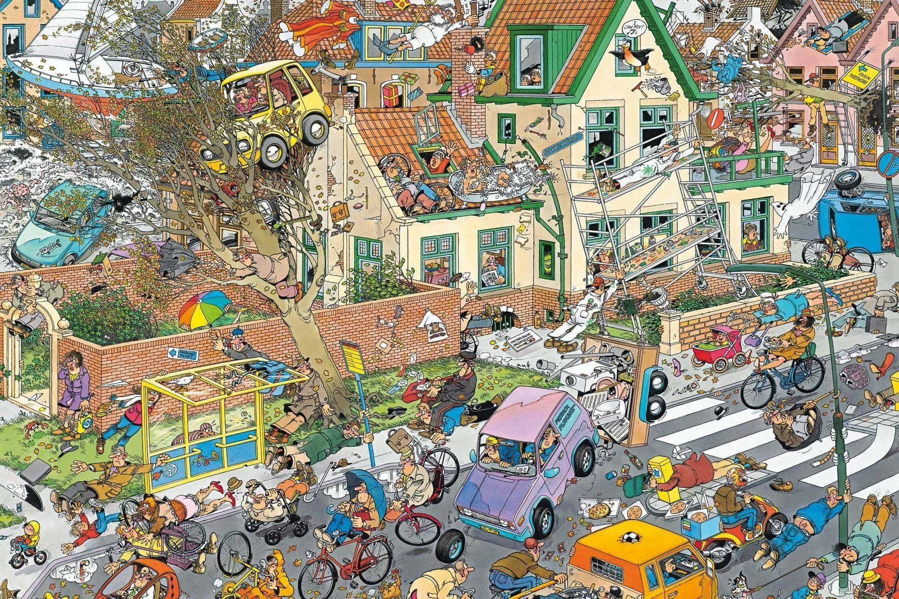 A Jigsaw Puzzle With Many People And Animals