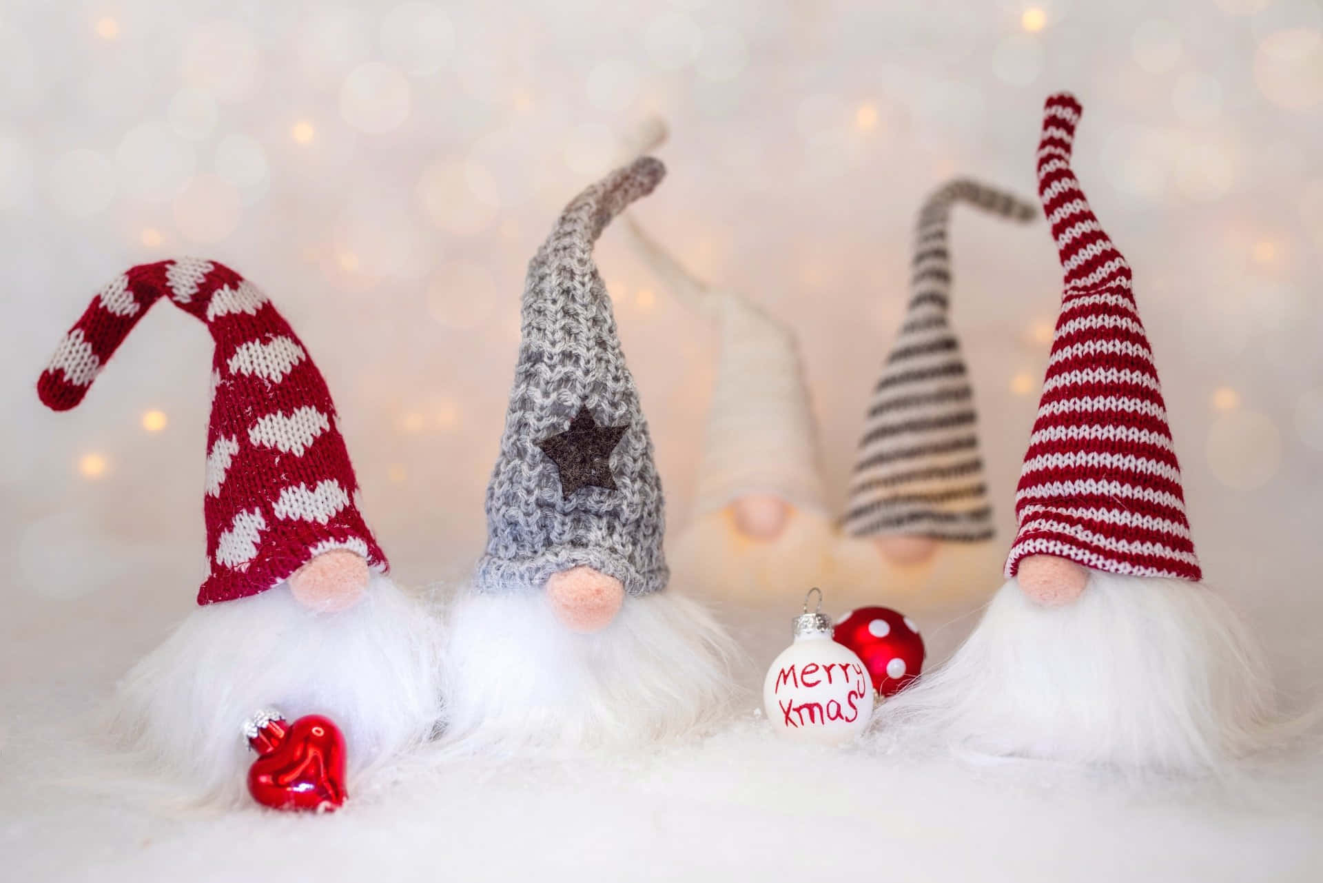 A Jolly Christmas Gnome Sitting With A Gift Background