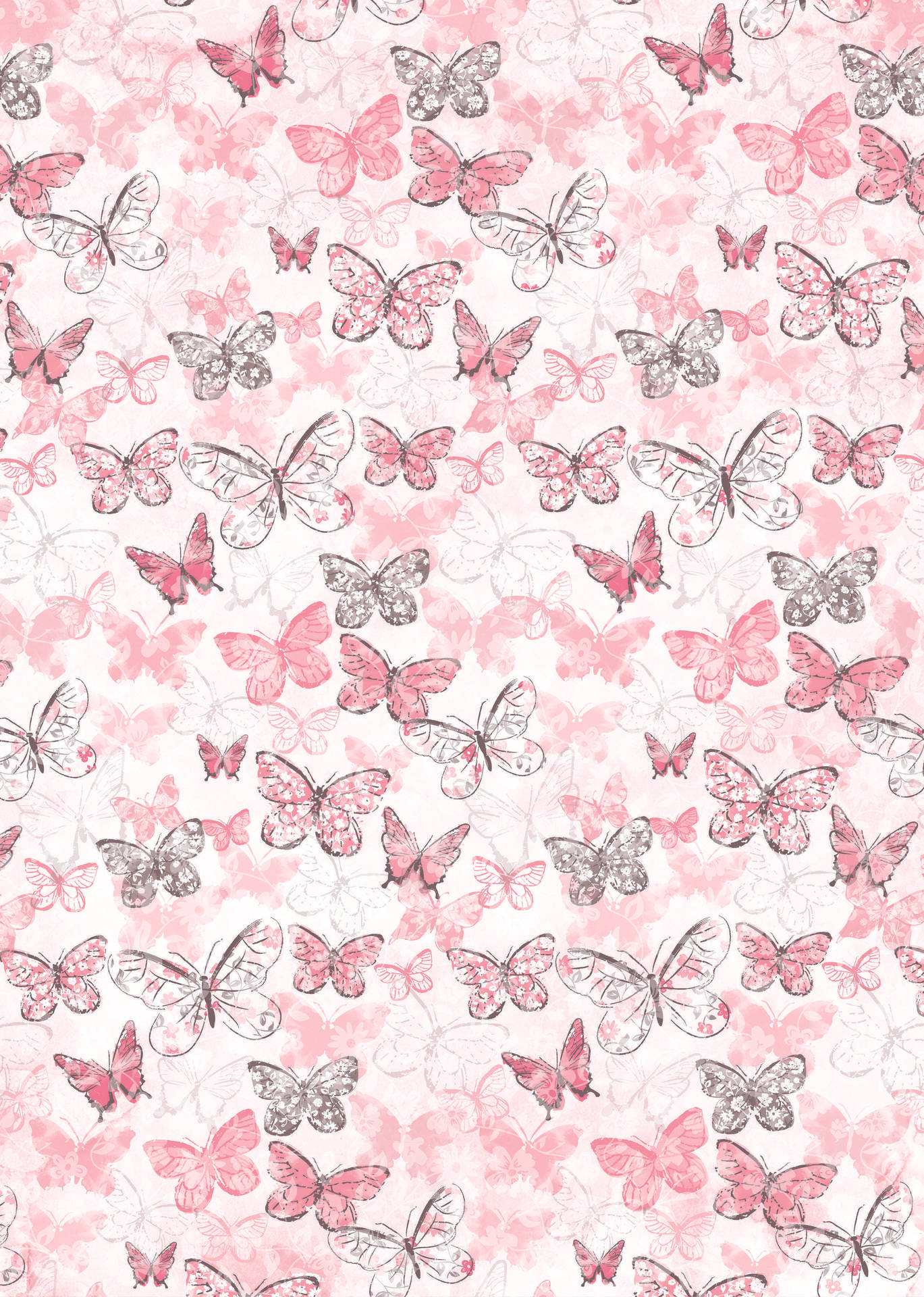 A Kaleidoscope Of Gray And Cute Pink Butterfly Background