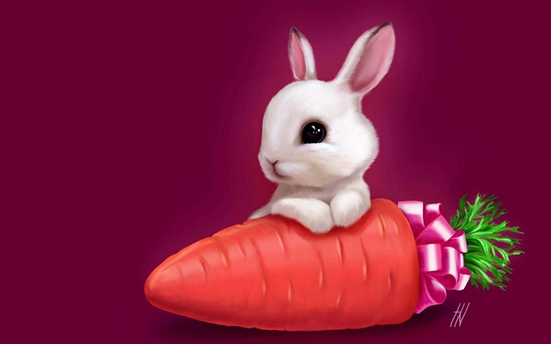 A Kawaii Bunny Sitting On A Red Flower Background