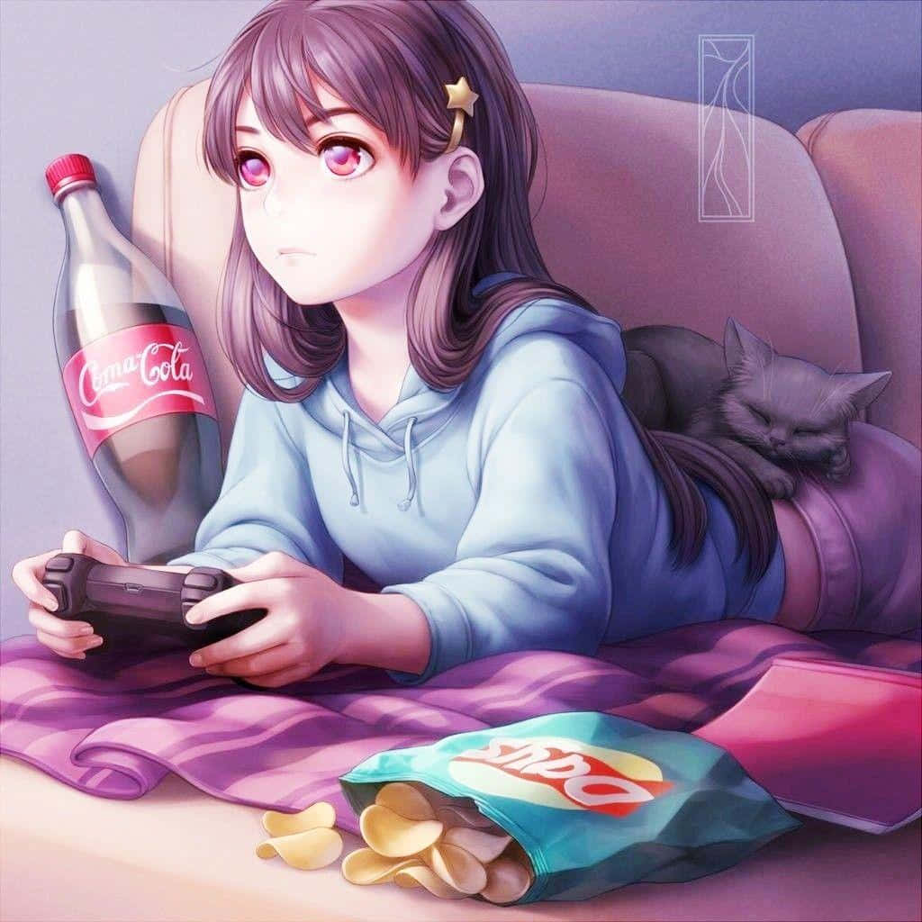 A Kawaii Gaming Girl Enjoying Her Latest Adventure