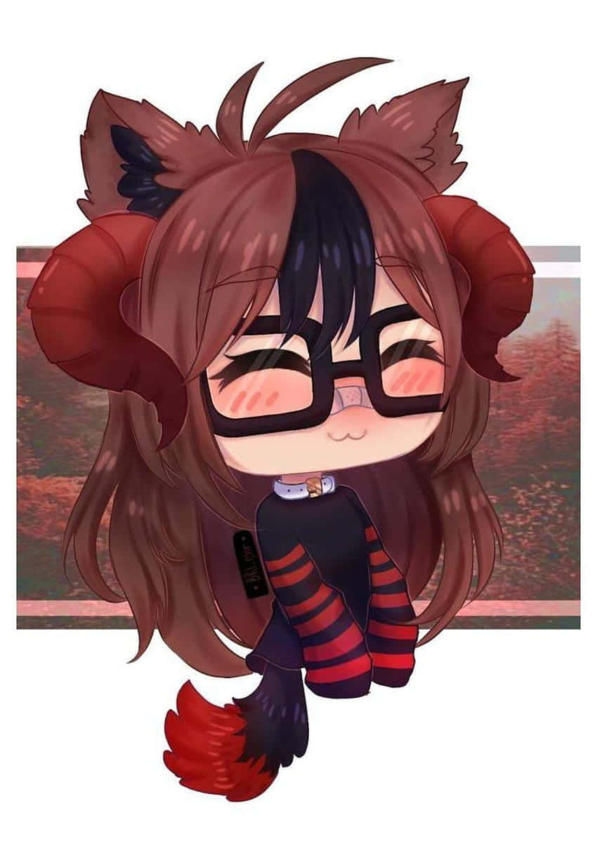A Kawaii Girl With Glasses And Horns Background