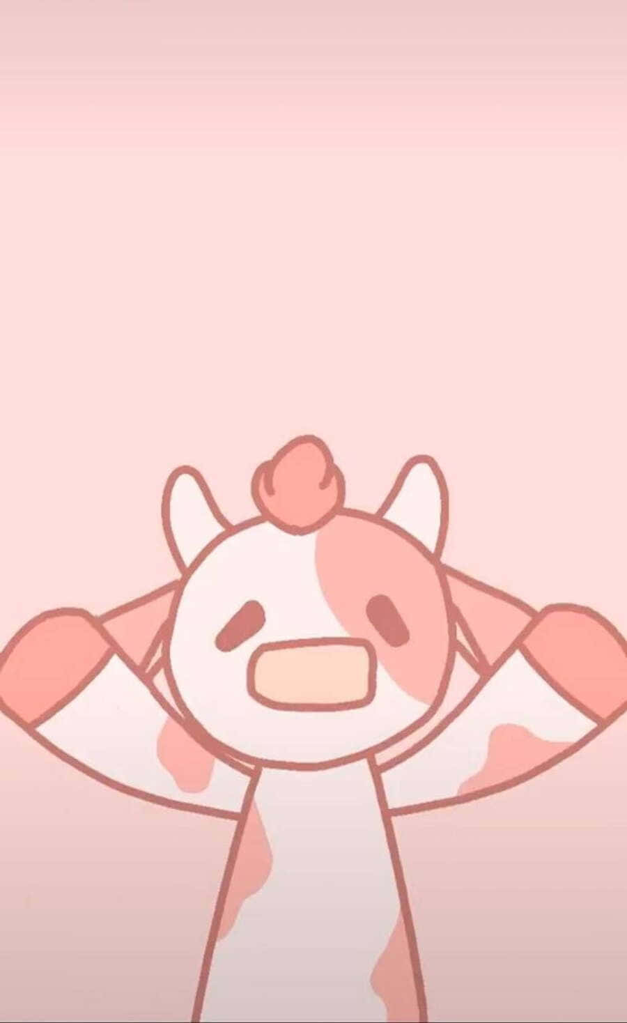 A Kawaii Strawberry Cow Radiating Happiness And Color Background