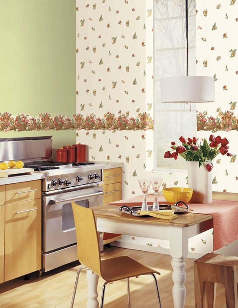 A Kitchen With A Table And Chairs Background