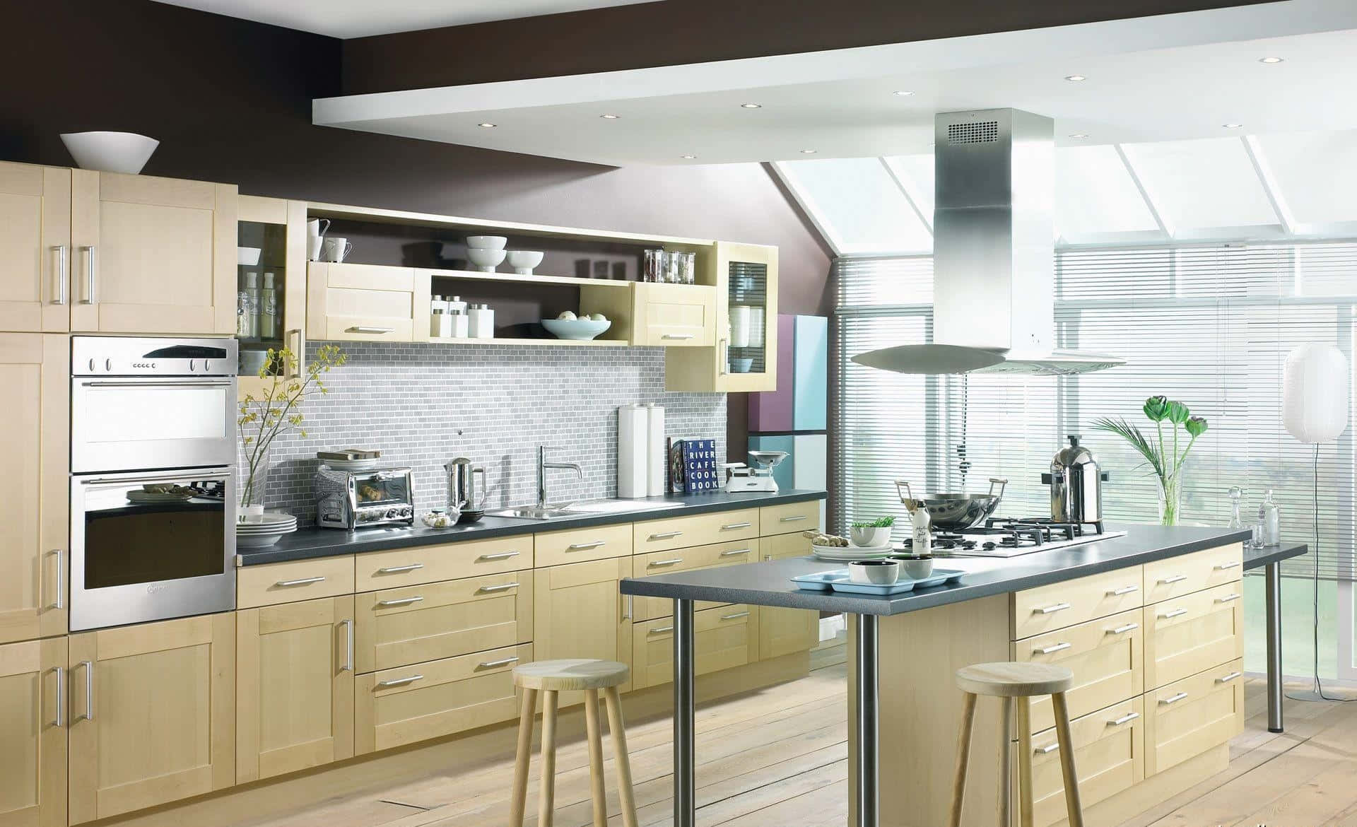 A Kitchen With A Wooden Floor Background