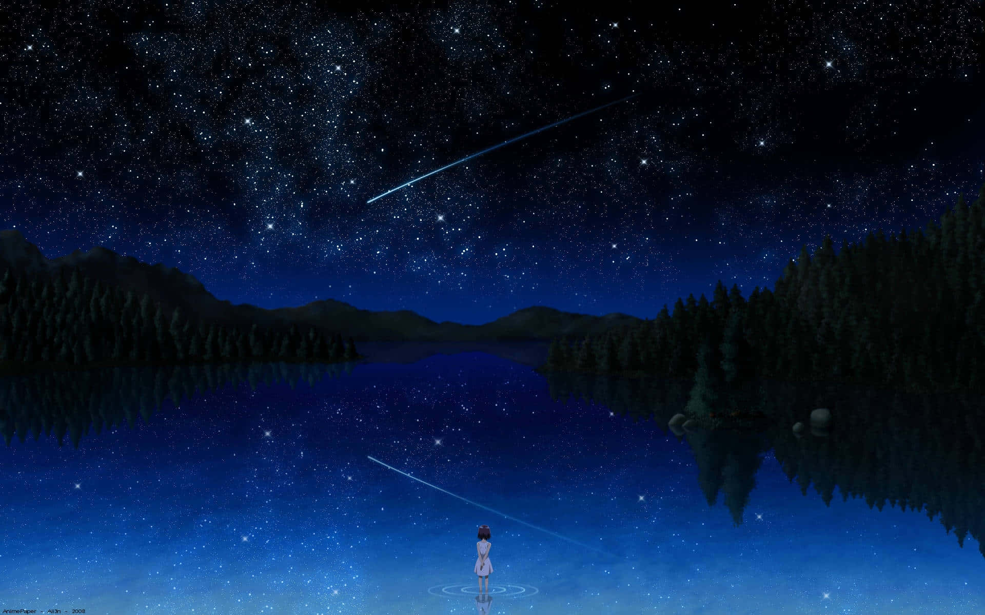 A Lake With A Starry Sky Background