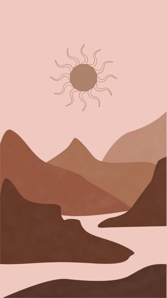 A Landscape With Mountains And A Sun Background