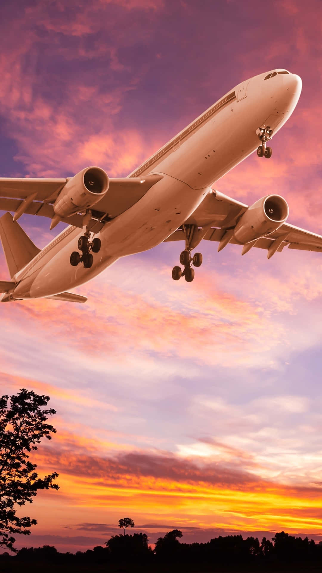 A Large Airplane Flying In The Sky Background