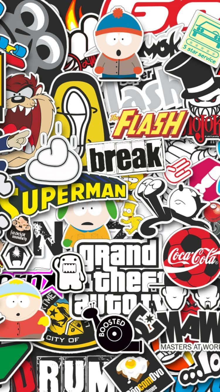 A Large Collection Of Stickers On A Black Background Background