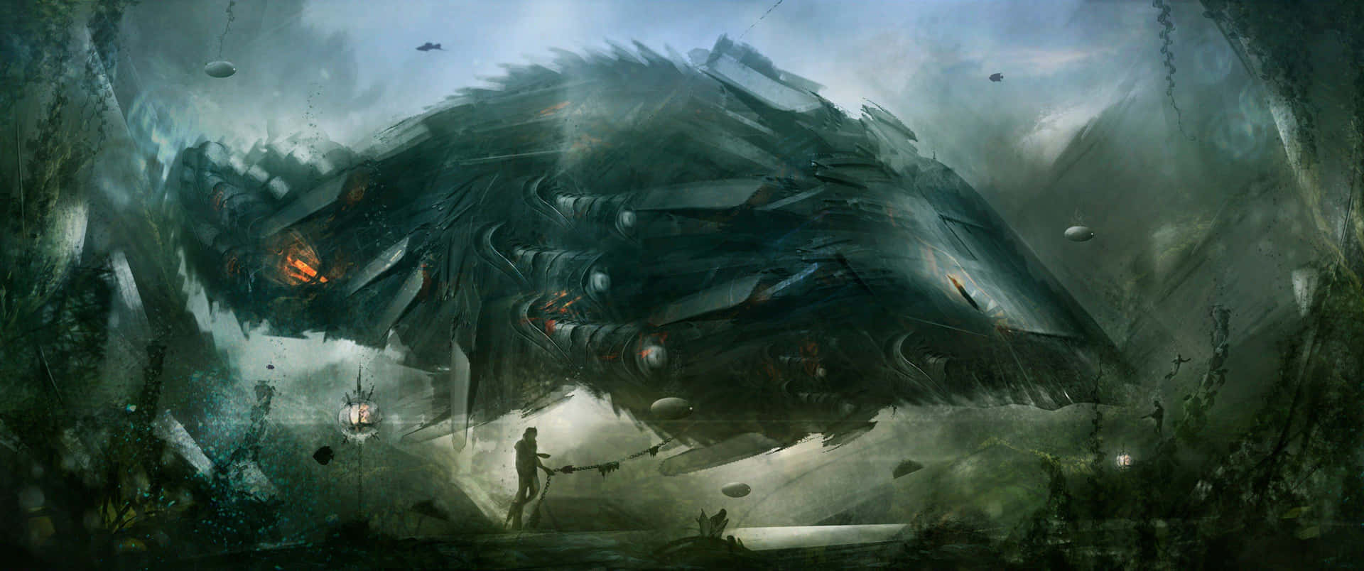 A Large Creature Is Flying Through The Jungle Background