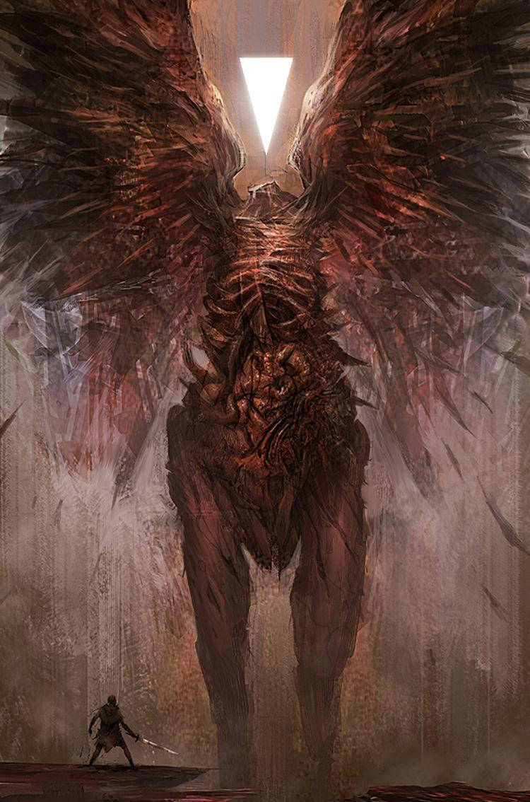 A Large Creature With Wings Standing In The Middle Of A Bloody Scene