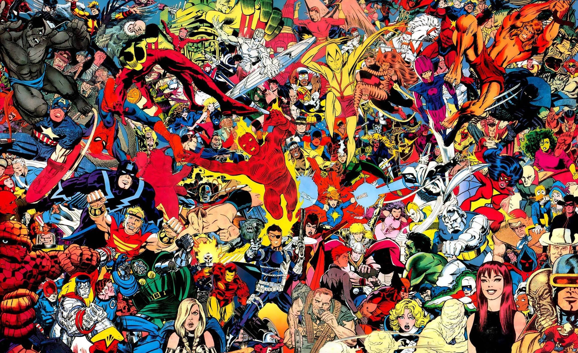 A Large Group Of Comic Characters In A Collage Background