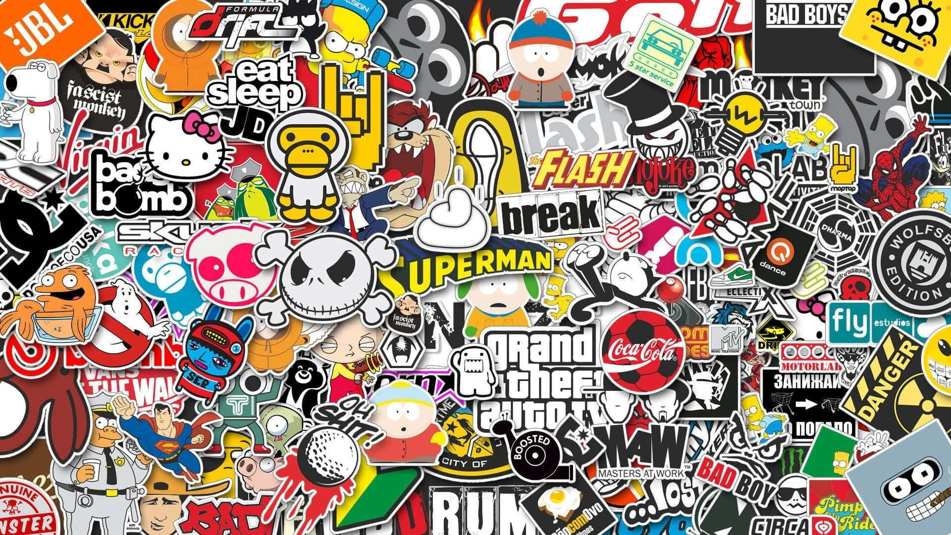 A Large Group Of Stickers On A Wall