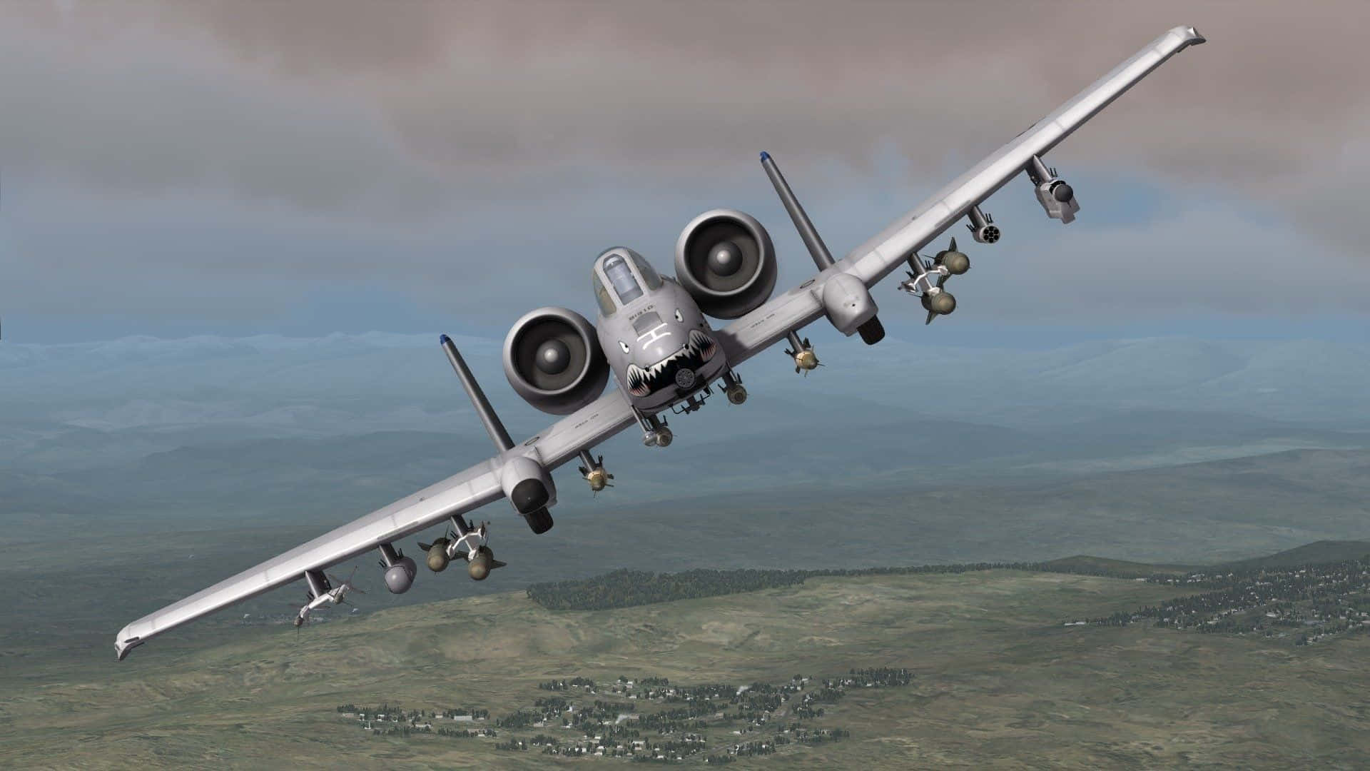 A Large Jet Plane Flying Over A Mountain Background