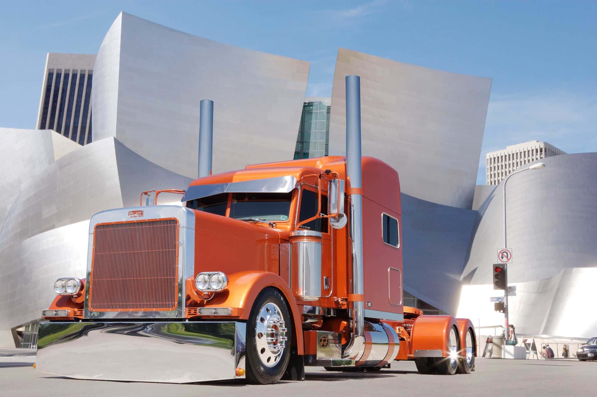 A Large Orange Truck Background