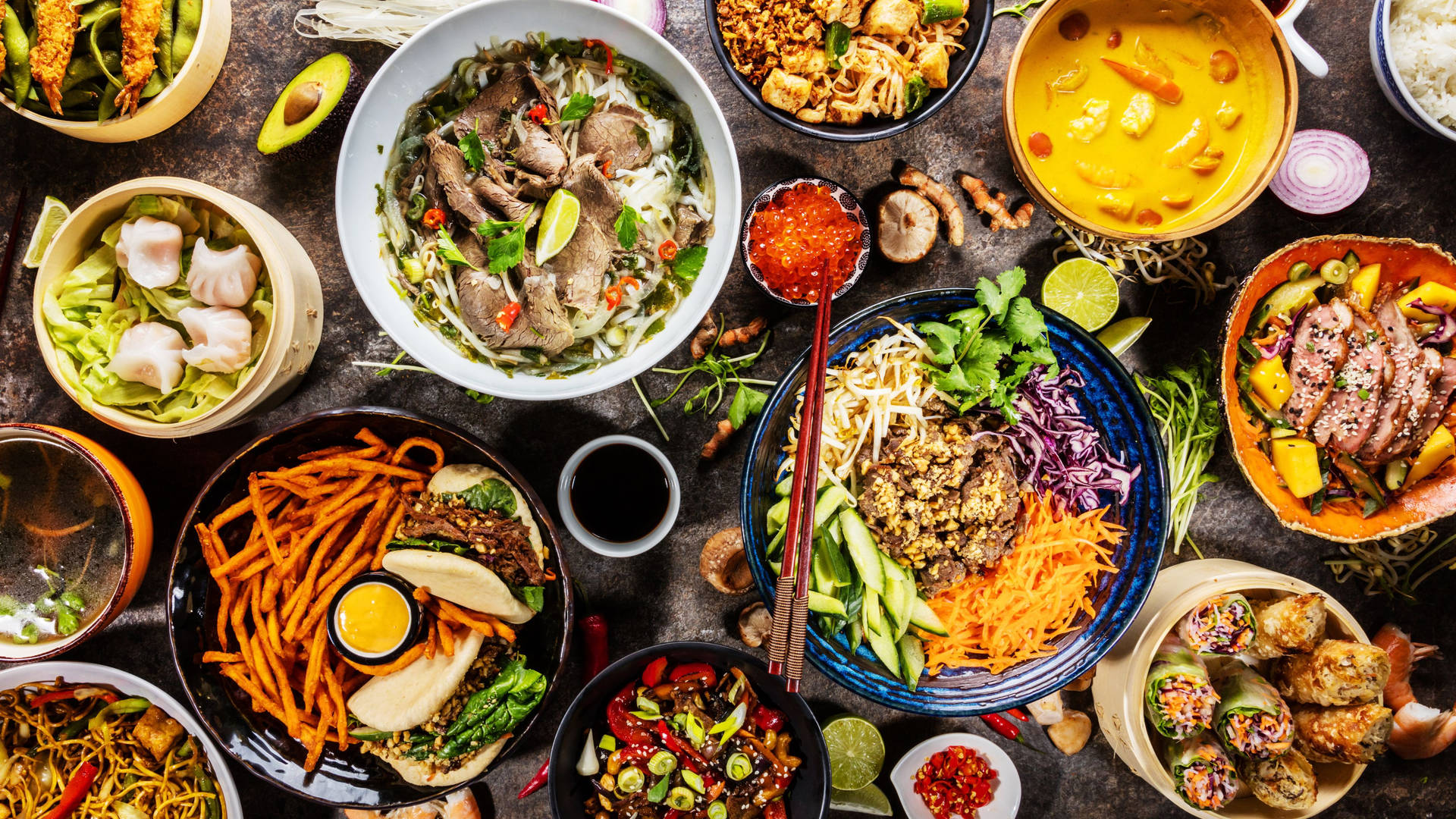 A Large Plate Of Asian Food Background