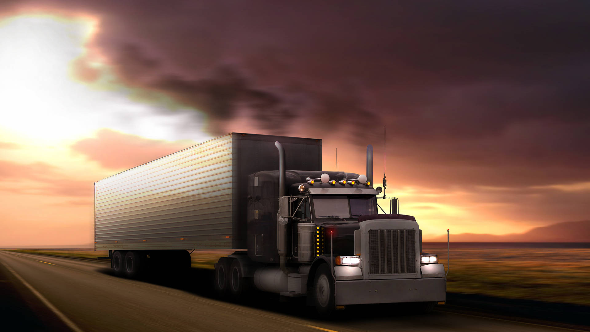 A Large Truck Driving Down A Road Background