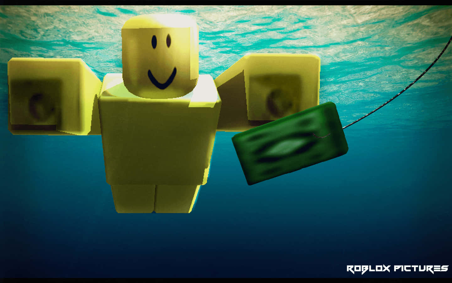 A Lego Figure Is Floating In The Water Background