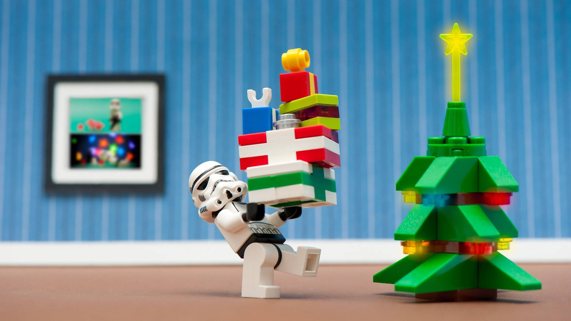 A Lego Stormtrooper Carrying A Christmas Tree