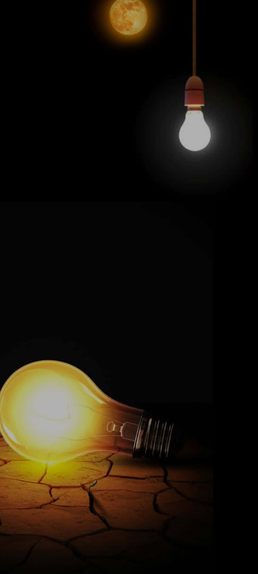 A Light Bulb And A Moon In The Dark Background