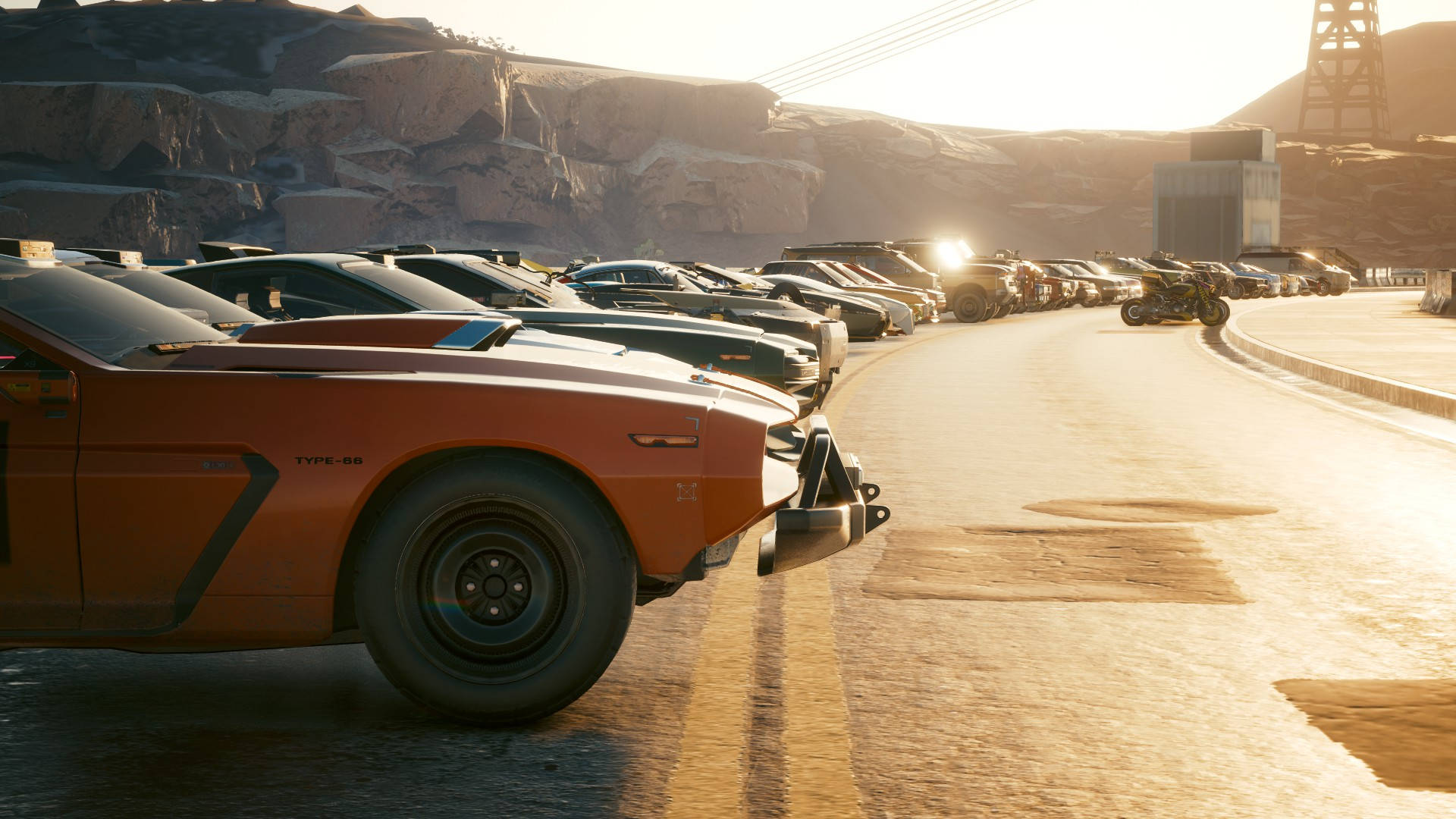 A Line Of Cars Parked On A Road Background