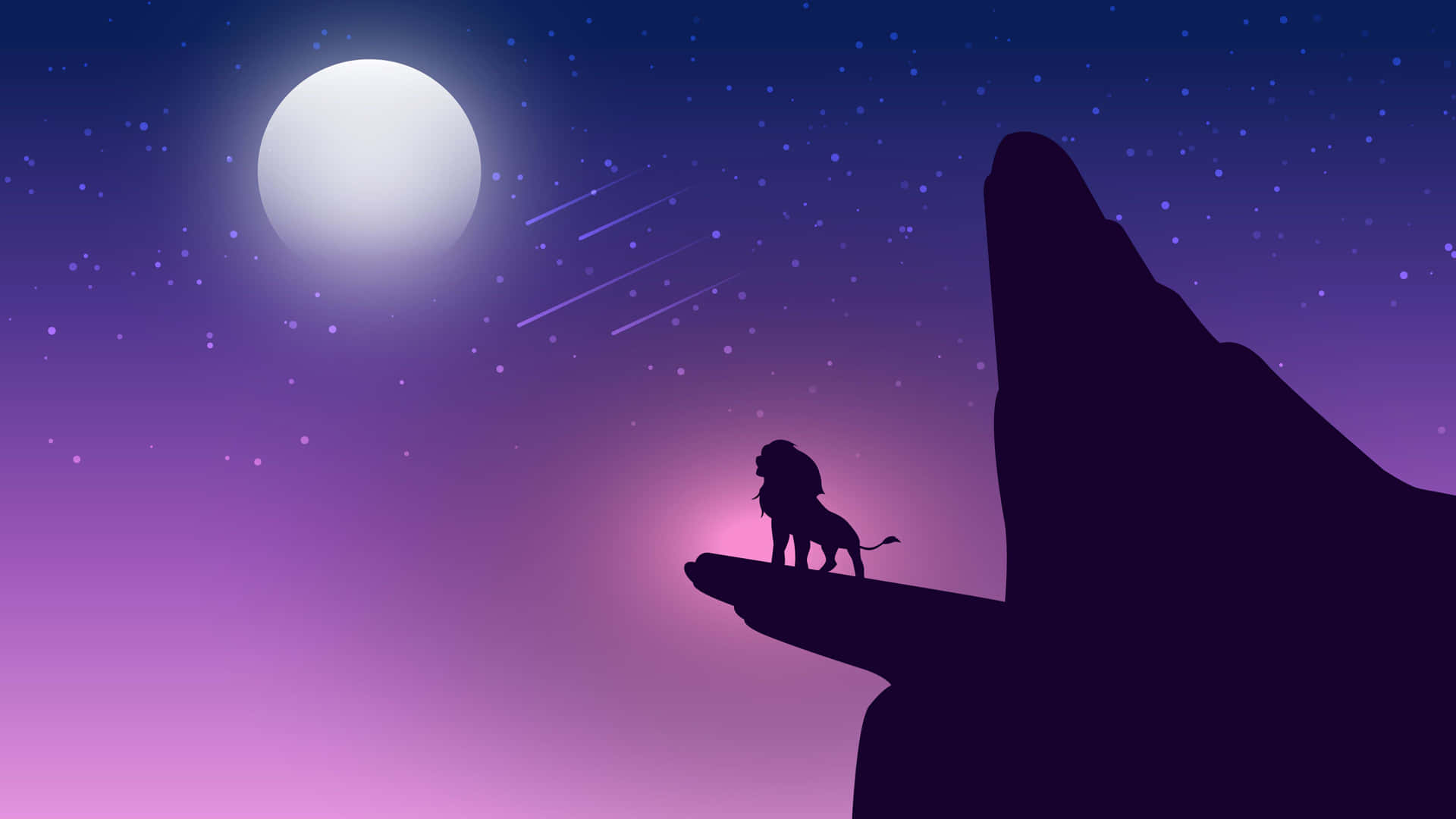 A Lion Standing On A Cliff At Night Background