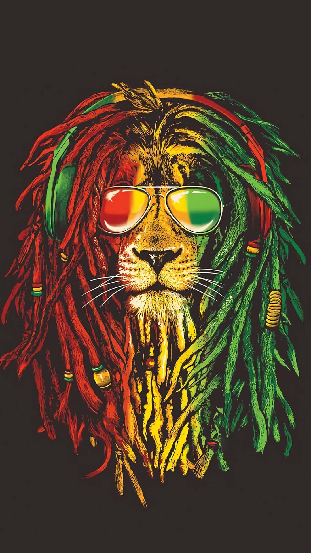 A Lion With Dreadlocks And Headphones Background