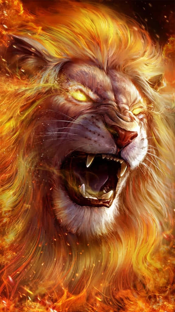 A Lion With Flames On His Face Background