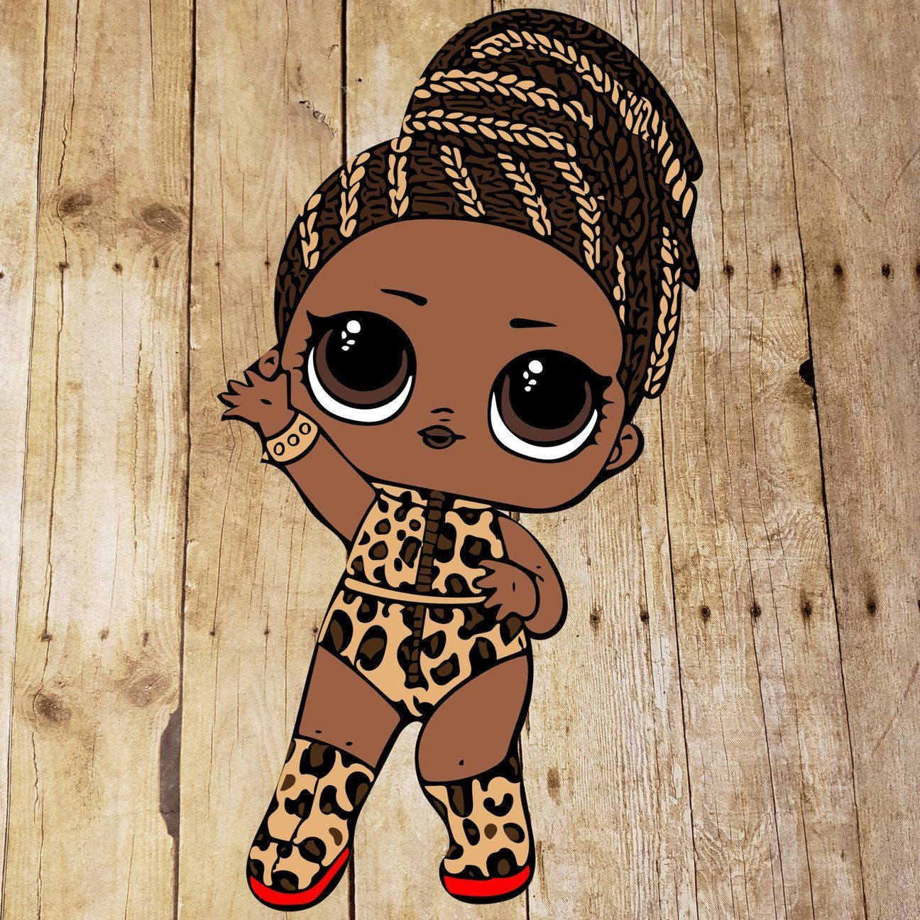 A Little Girl In Leopard Print Is Standing On A Wooden Floor Background