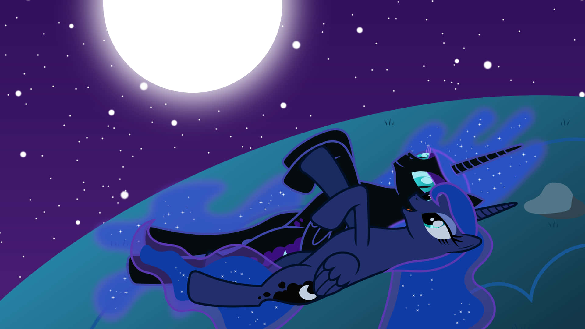 A Little Pony Is Floating In The Sky With A Moon Background