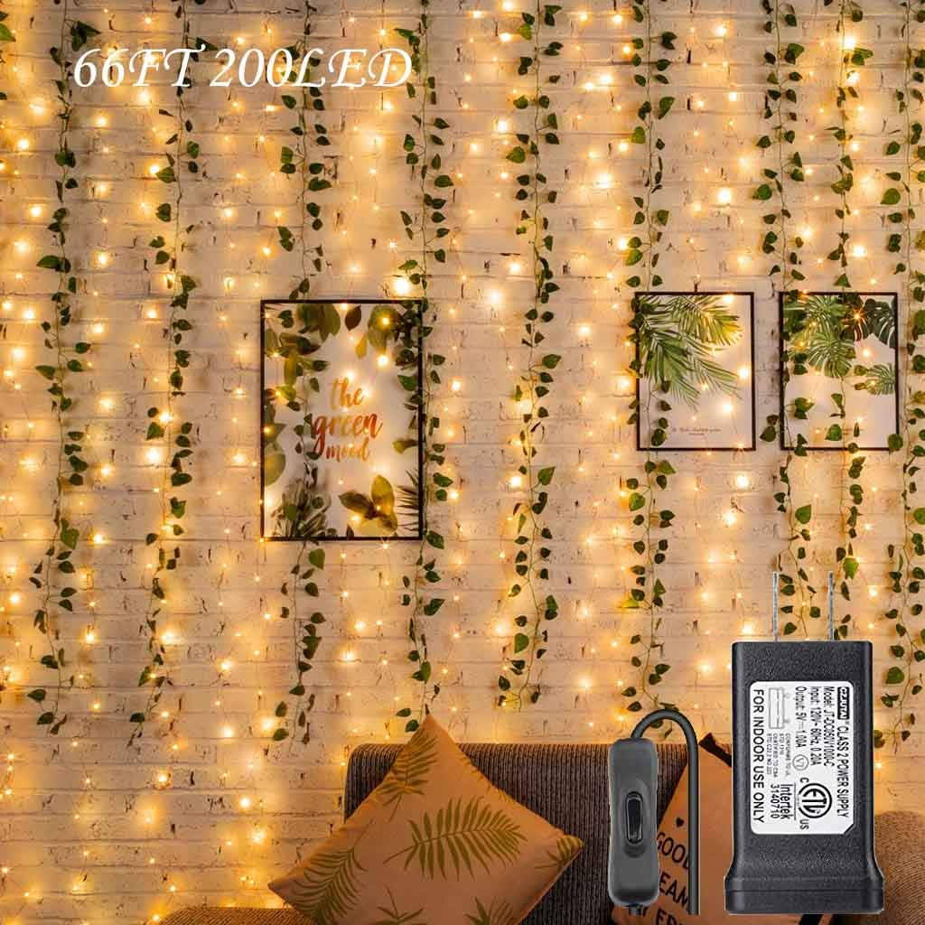 A Living Room With A Christmas Light String Background