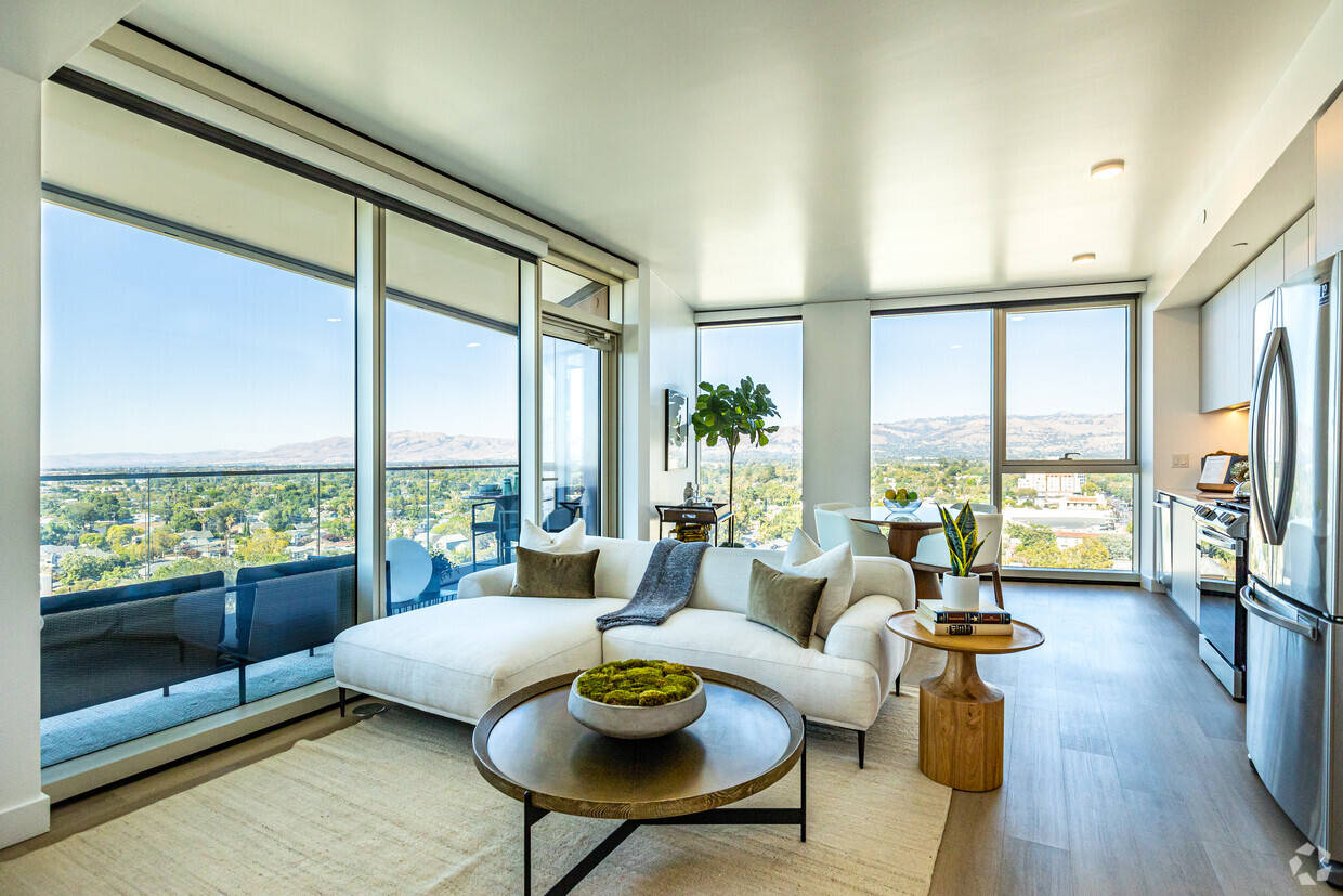 A Living Room With Large Windows Background