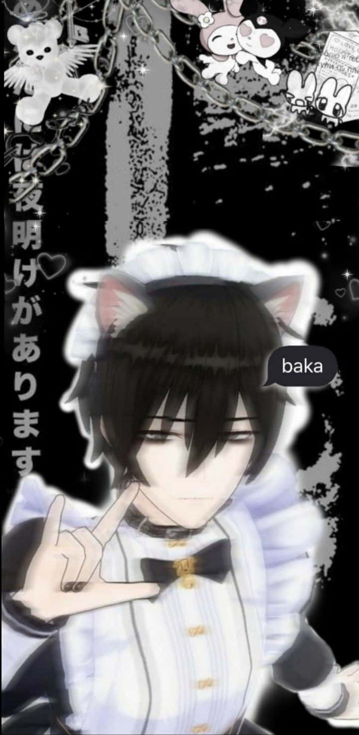 A Lone Emo Anime Boy Stares Into The Dark Night. Background
